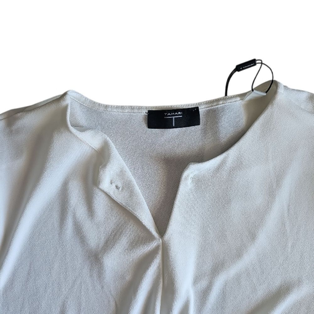 Tahari White Draped V Neck Blouse Women’s M Minimalist Workwear Top NWT - Picture 5 of 15